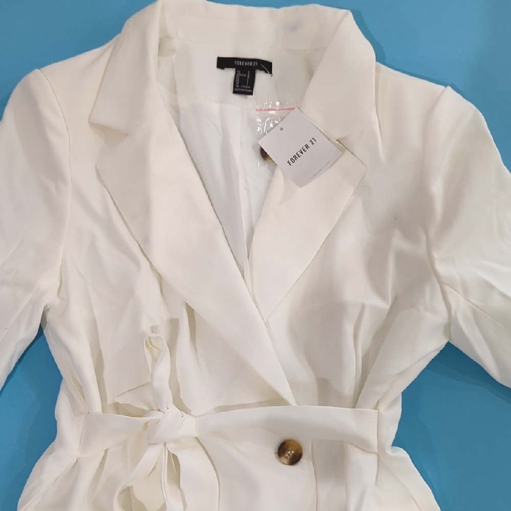 New large womens Forever 21 Cream Trench Coat spring - Picture 7 of 9